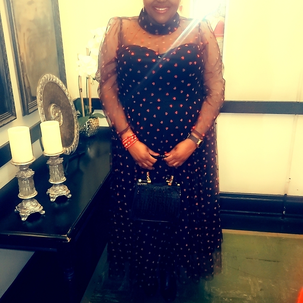Elegant Black and Red Polka Dot Dress